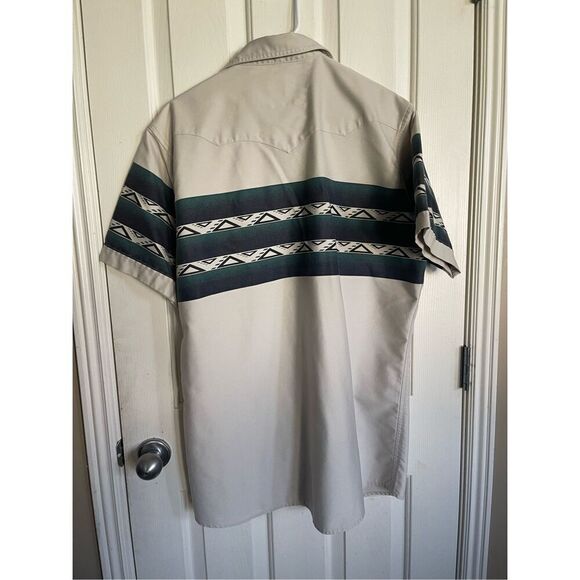 Corral West Ranch 1990s Wear Mens Beige Aztec Button-Up Short Sleeve Shirt Size - Picture 13 of 16